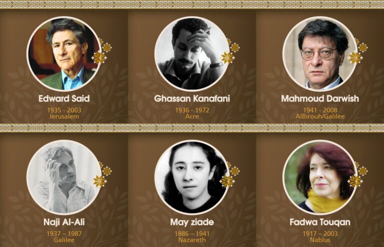 Palestinian Legacy cards: Edward Said, Ghassan Kanafani, Mahmoud Darwish, Naji Al-Ali, May Ziade, Fadwa Tuqan