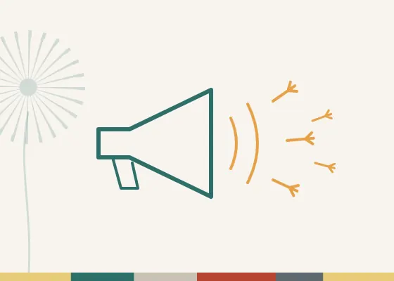 Illustration of a megaphone sending out dandelion seeds