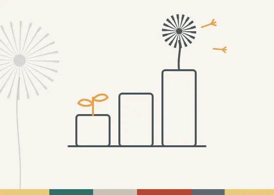 Illustration of rising steps with a sprout and a dandelion on top