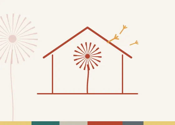 Illustration of a sheltering roof over a growing dandelion